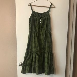 Banana Republic Green Embroidered Midi Dress Sz 4